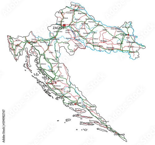 Croatia road and highway map. Vector illustration.