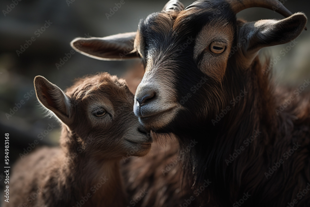 Tender Moments: Heartwarming Photography of a Mother Pygmy Goat and Her Kid