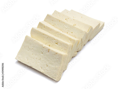 Fresh Sliced Tofu Isolated on White Background
