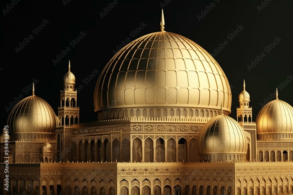golden dome of the mosque 3d illustration. Generative AI