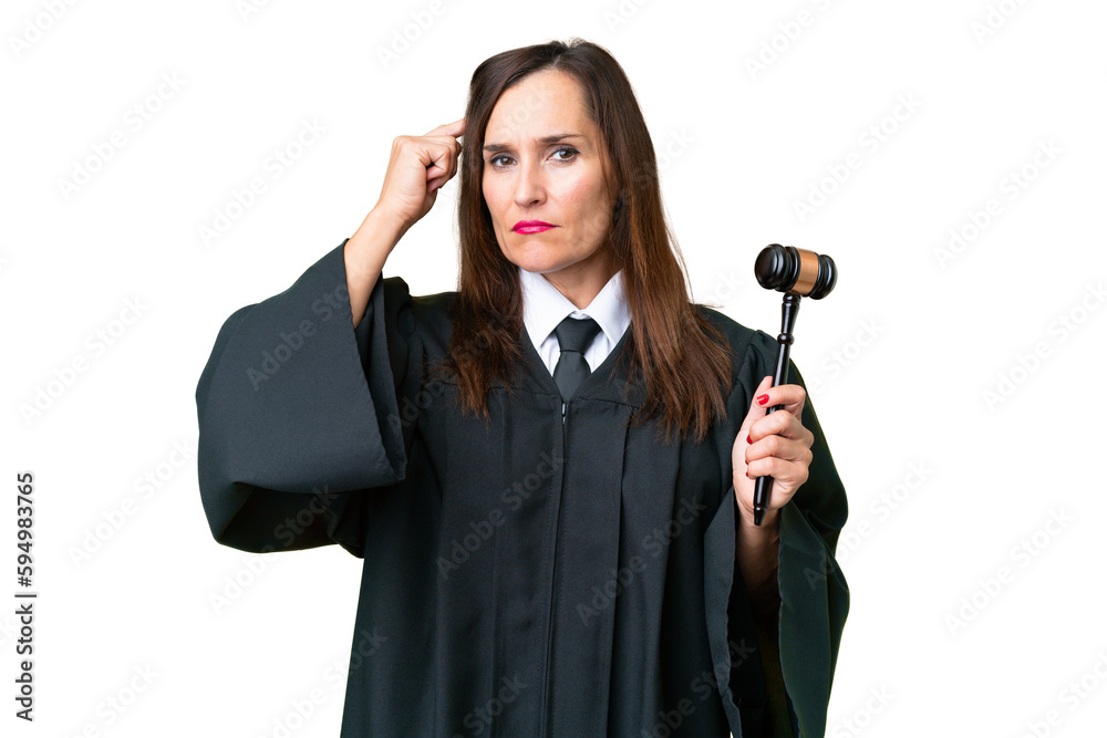 Judge caucasian woman over isolated background having doubts and thinking Judge caucasian woman over isolated background having doubts and thinking