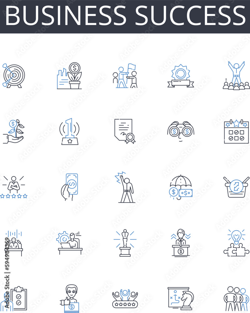 Business success line icons collection. Economic growth, Career advancement, Profit maximization, Revenue increase, Financial gain, Market domination, Competition conquest vector and linear