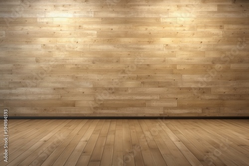 an Empty Room with a Warm Wooden Interior. Generative AI