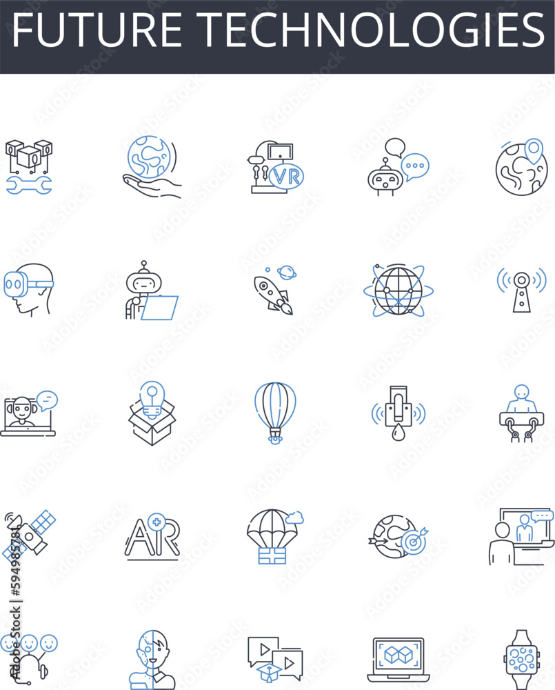 Future technologies line icons collection. Advanced Innovations, Modern Developments, Emerging Trends, Upcoming Inventions, Digital Revolution, Innovative Solutions, Technological Advances vector and