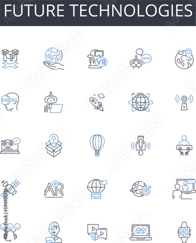 Future technologies line icons collection. Advanced Innovations, Modern Developments, Emerging Trends, Upcoming Inventions, Digital Revolution, Innovative Solutions, Technological Advances vector and