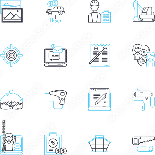 Digital workforce linear icons set. Automation, Robotics, Virtuality, Collaboration, Efficiency, Productivity, Innovation line vector and concept signs. Integration,Adaptability,Interconnectivity