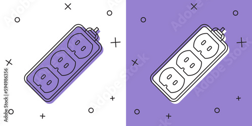 Set Electric extension cord icon isolated on white and purple background. Power plug socket. Vector