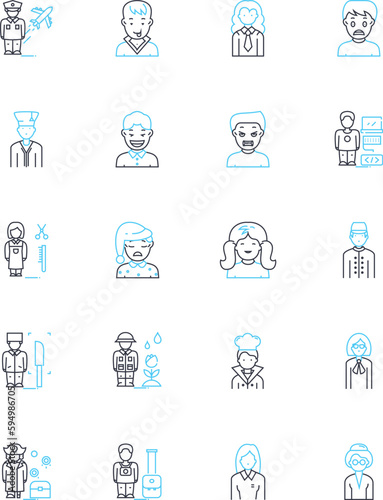 Racial background linear icons set. Diversity, Prejudice, Equity, Stereotype, Discrimination, Culture, Intersectionality line vector and concept signs. Identity,Ethnicity,Bias outline illustrations