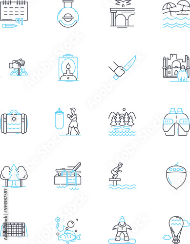 Relaxation niche linear icons set. Serenity, Tranquility, Calmness, Peacefulness, Meditation, Mindfulness, Deepbreathing line vector and concept signs. Relaxation,Soothing,Rejuvenation outline