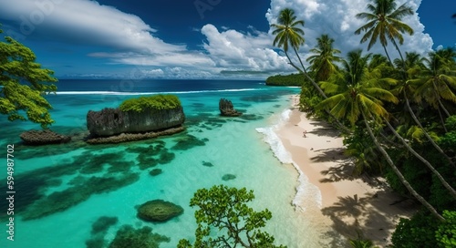 Upolu, Samoa, is home to a stunning tropical beach. Generative AI photo