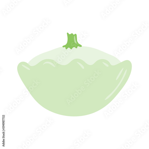 Scallop squash hand drawn illustration. Cartoon style flat design, isolated vector. Summer, autumn print element, farming, gardening, harvest, agriculture, healthy food, vegetarian diet, ingredient