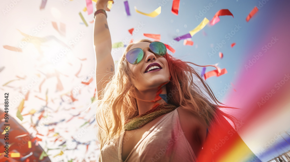Beautiful young woman having fun at music festival, Generative Ai illustration Beautiful young woman having fun at music festival, Generative Ai illustration