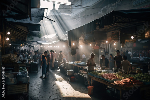 Asian market . Generative Ai illustration photo