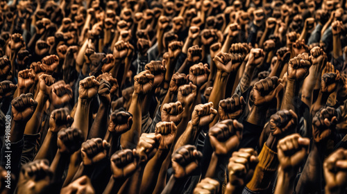 Riot concept, with people holding their fist up in the air. Generative AI illustration