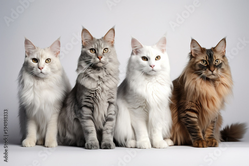 Studio image of four cats , Generative AI illustration