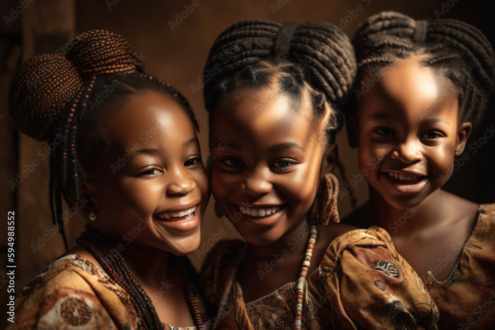 Group portrait of african children, Generative AI illustration Group portrait of african children, Generative AI illustration