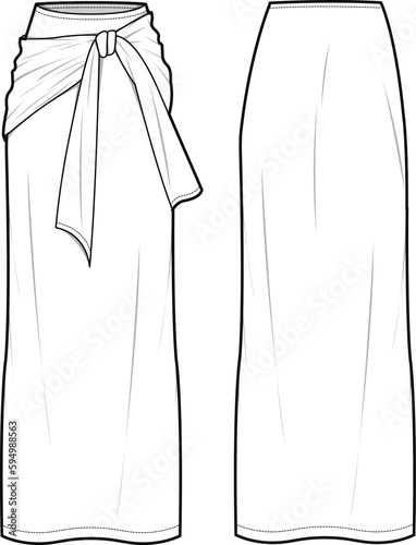 Pencil Skirt Flat Sketch Fashion Illustration