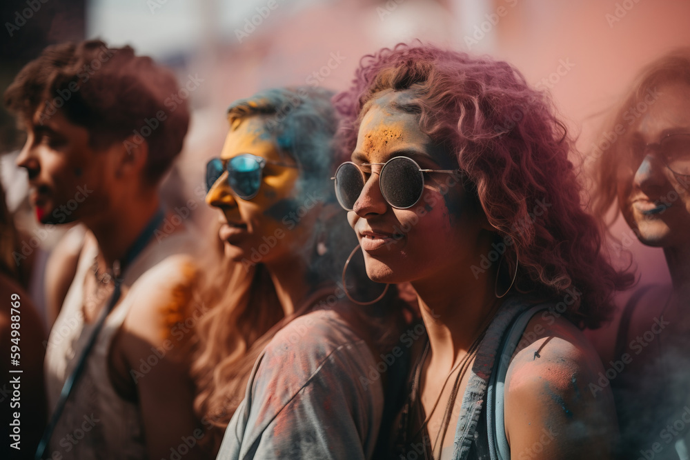 Fototapeta premium People having a good time Holi fest. Generative Ai illustration