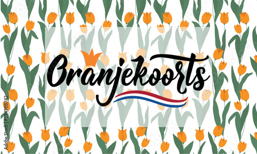 Dutch text: Orange fever. Oranjekoorts Koningsdag lettering. vector. element for flyers, banner and posters.