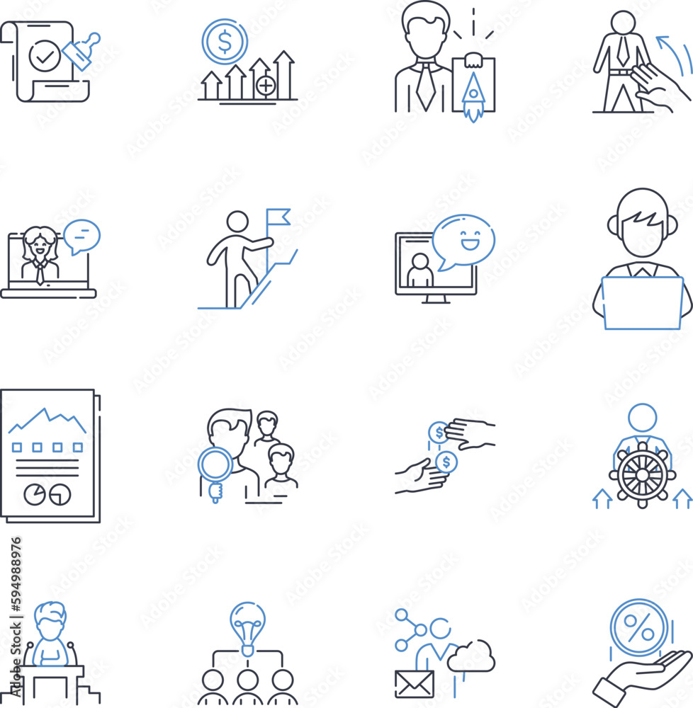 Job performance line icons collection. Accountability, Achievement, Adaptability, Attentiveness, Confidence, Creativity, Dedication vector and linear illustration. Efficiency,Effectiveness,Flexibility