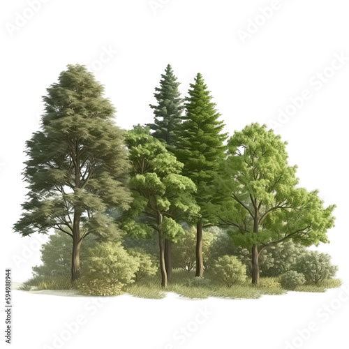 Small grove of green trees  transparent background  made with Generative AI