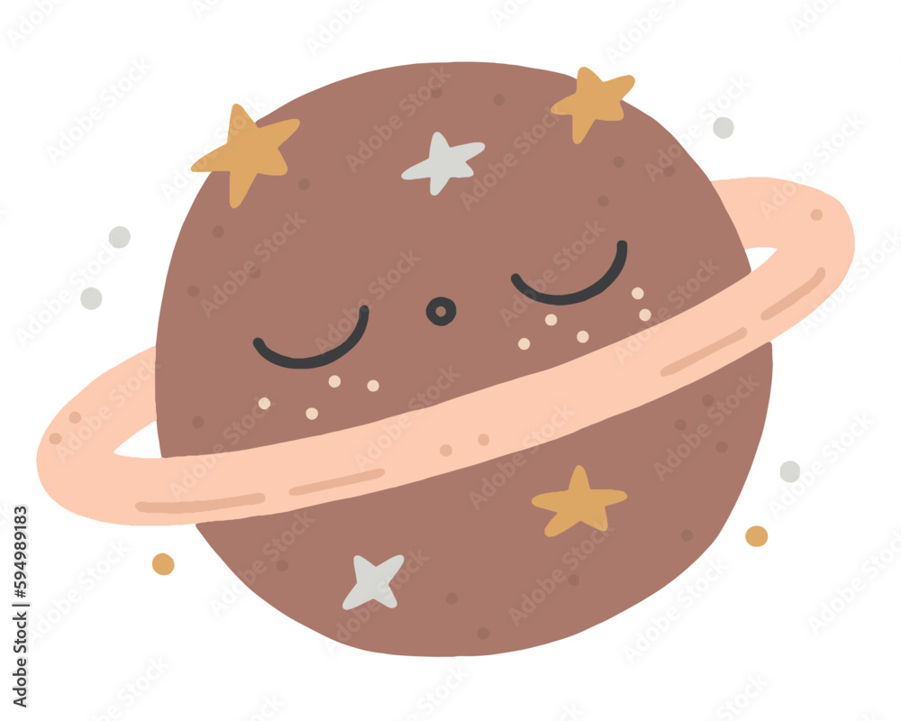 Hand drawn cartoon vector boho illustration of a planet with stars Hand drawn cartoon vector boho illustration of a planet with stars