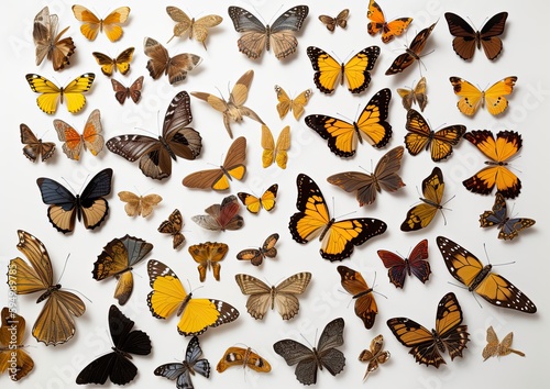 Mixed set of colored and beautiful butterflies on isolated white background. Generative AI