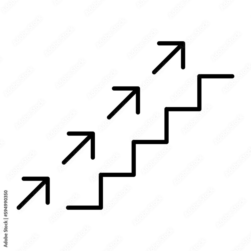 Stair up line icon. Stair with up arrow black icon. Vector isolated on white background. Stair up line icon. Stair with up arrow black icon. Vector isolated on white background.
