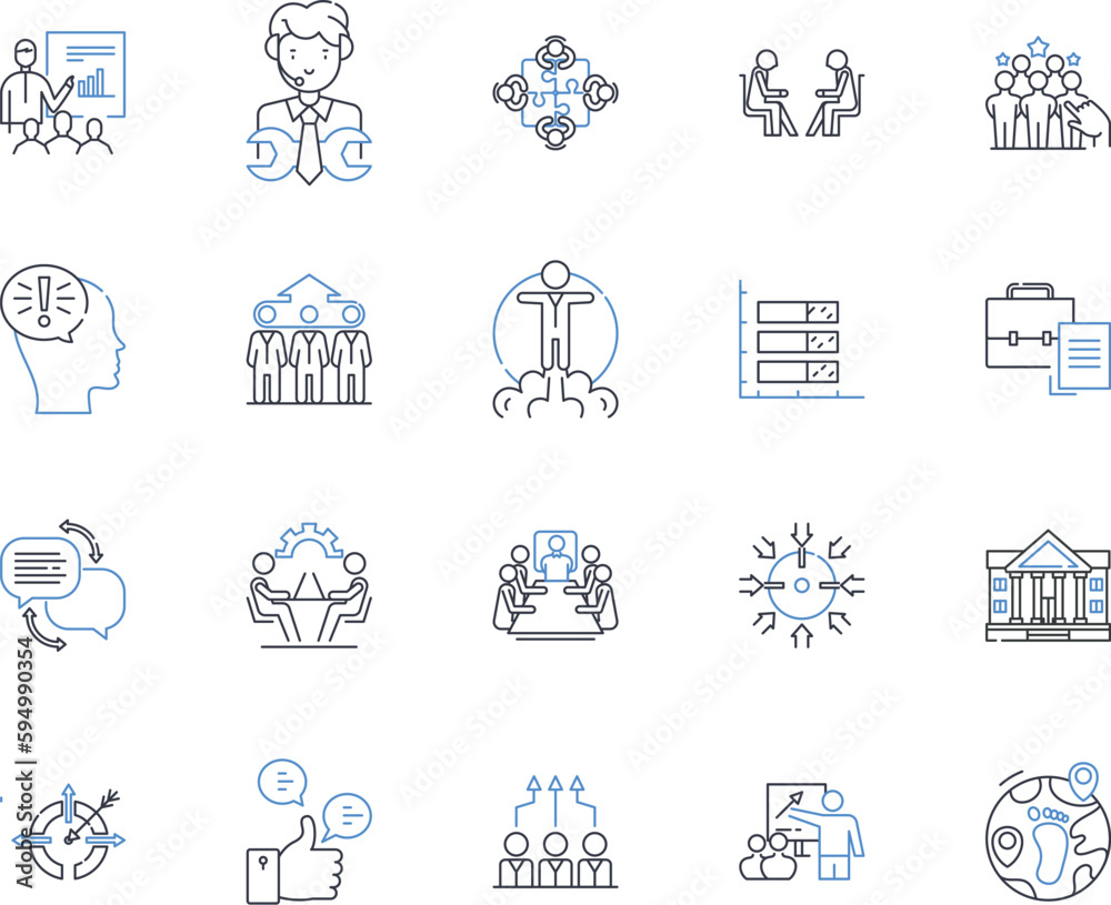Workforce member line icons collection. Employee, Staff, Teammate, Co-worker, Colleague, Laborer, Worker vector and linear illustration. Administrator,Operator,Assistant outline signs set