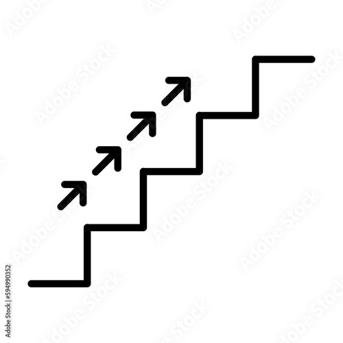 Stair up line icon. Stair with up arrow black icon. Vector isolated on white background.