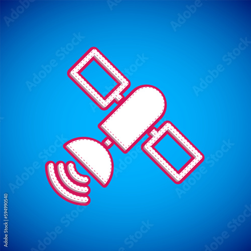 White Satellite icon isolated on blue background. Vector