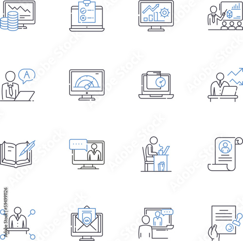 Training and development line icons collection. Growth, Learning, Coaching, Education, Motivation, Knowledge, Improvement vector and linear illustration. Enhancement,Progression,Transformation outline