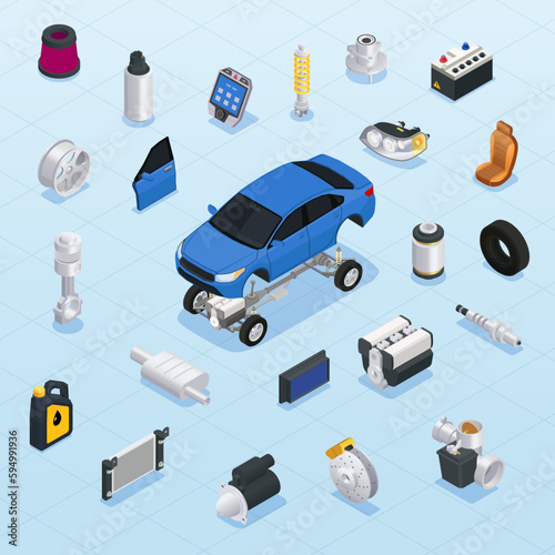 Car Parts Isometric Flowchart