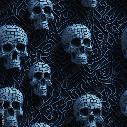 Seamless pattern with skulls created with Generative AI Technology