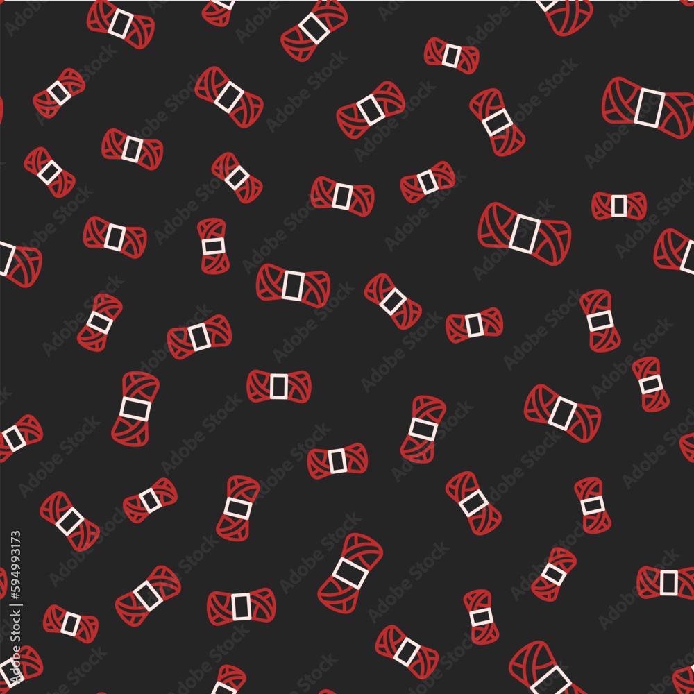 Line Yarn icon isolated seamless pattern on black background. Label for hand made, knitting or tailor shop. Vector Line Yarn icon isolated seamless pattern on black background. Label for hand made, knitting or tailor shop. Vector