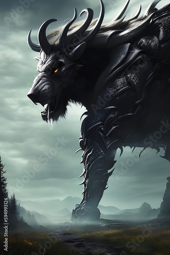 Game world wolf monster boss in the night created with Generative Ai Technology