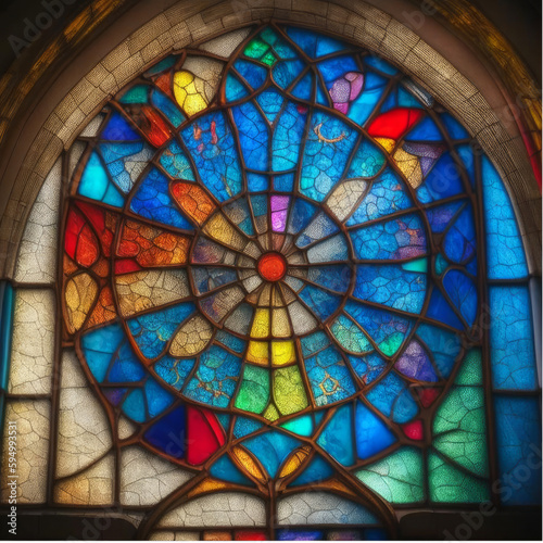 Stained glass window with the abstract pattern