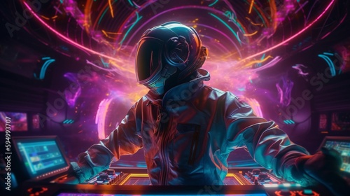 Colourful space DJ in action