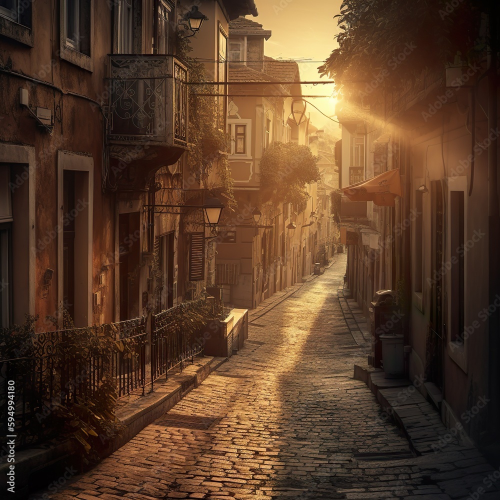  Tranquil Village Alley Bathed in Sunlight