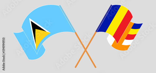 Crossed and waving flags of Saint Lucia and Buddhism