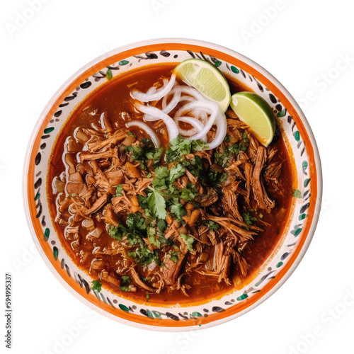 Birria On A White Ornate Round Smooth Plate On Isolated Transparent Background Mexican Food. Generative AI photo