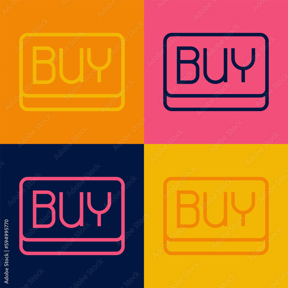 Pop art line Buy button icon isolated on color background. Financial and stock investment market concept. Vector Pop art line Buy button icon isolated on color background. Financial and stock investment market concept. Vector