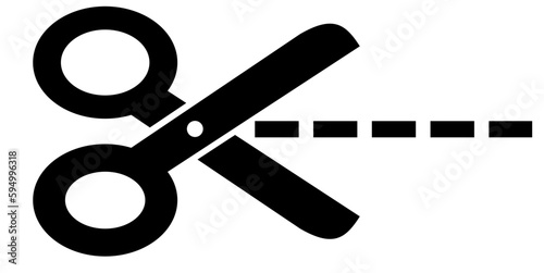 Scissors and cutting line icon. Black and White line art style, editable vector file on transparent background.
