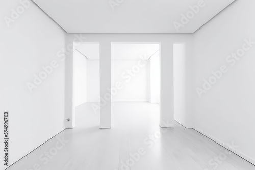 Bright white empty room with pillars Generative AI