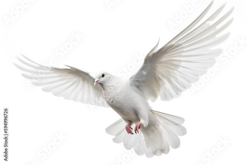 A white dove in flight isolated on a white background Generative AI © gridspot