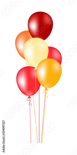 Set of inflatable balloons in red, orange, yellow colorsisolated on white background. Illustration for birthdays, parties, weddings or promotion banners or posters. Vector