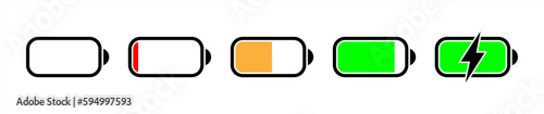Battery GSM icon set. Isolated black smartphone battery level indicator icons on white background. Concept power, energy, low , full, emplty, load. UI elements symbols. Vector 10 eps.