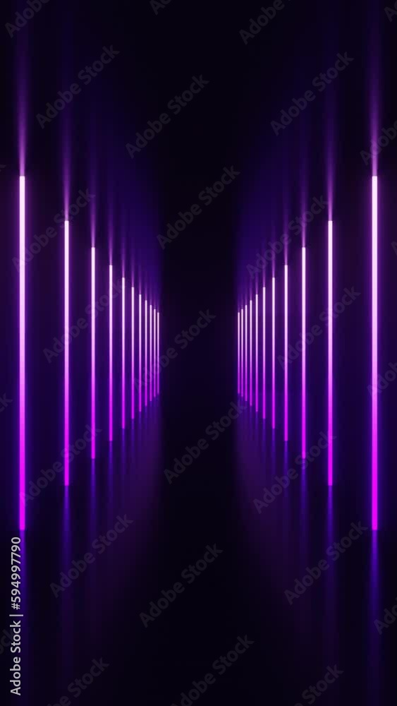 Vertical video purple neon lines tunnel loop animation background