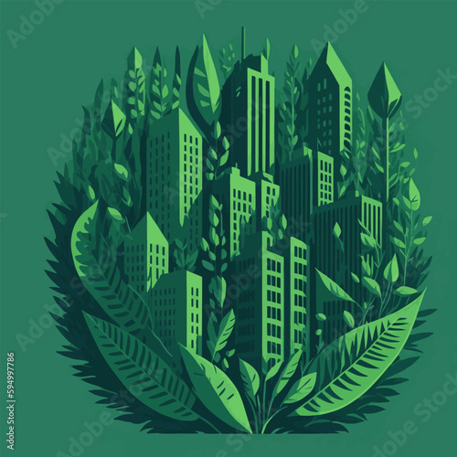 Eco city. Ecological concept of green city. Green town icon. Eco city vector illustration dark tones.