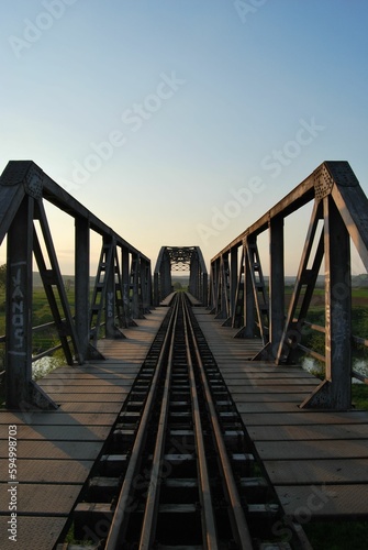 Scenic shot of a long railway bridge with a grassy landscape in the foreground © Andrus Ciprian/Wirestock Creators